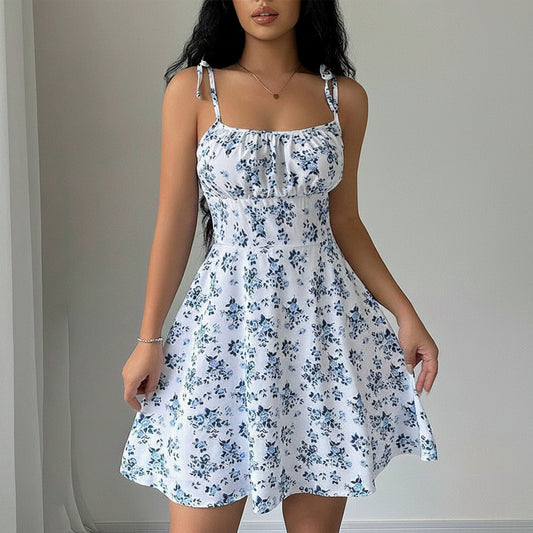 Women's Floral A-Line Mini Dress — Open Back, 10 Colors, XS–XXL