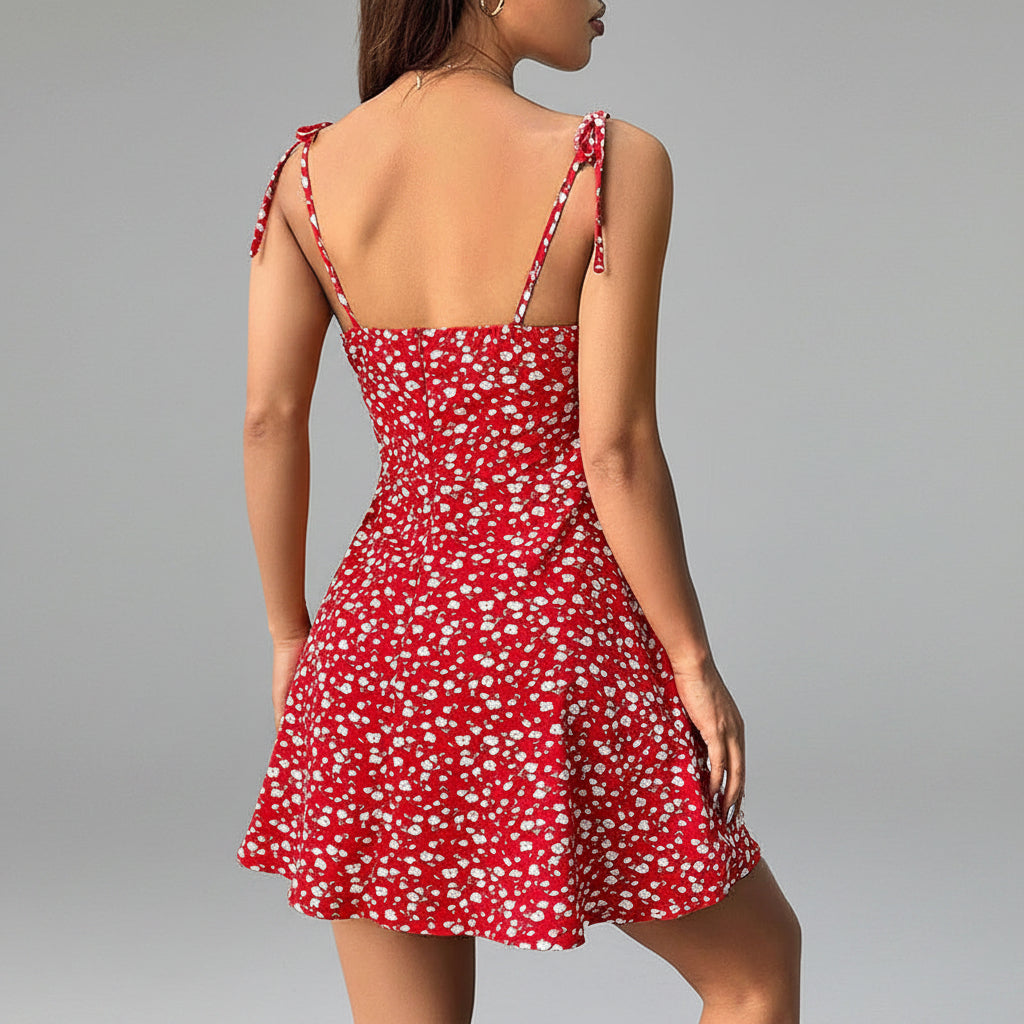 Women's Floral A-Line Mini Dress — Open Back, 10 Colors, XS–XXL